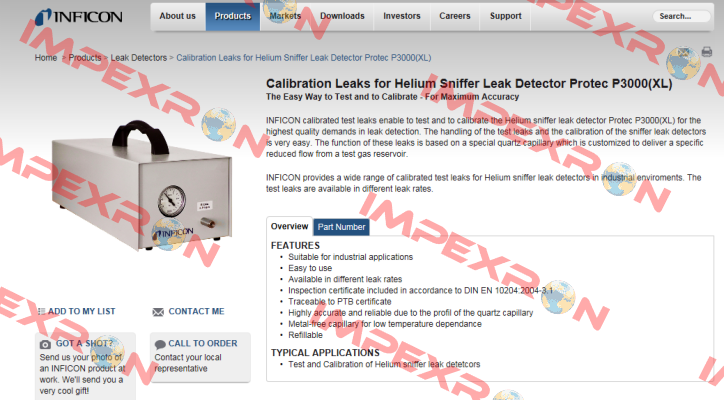 Calibration Leaks for Helium Sniffer Leak Detector Protec P3000(XL) Inficon