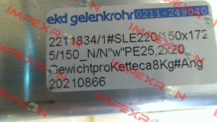 SLE 220 /150 x 1725 / 150-N/N "w" Ekd Gelenkrohr