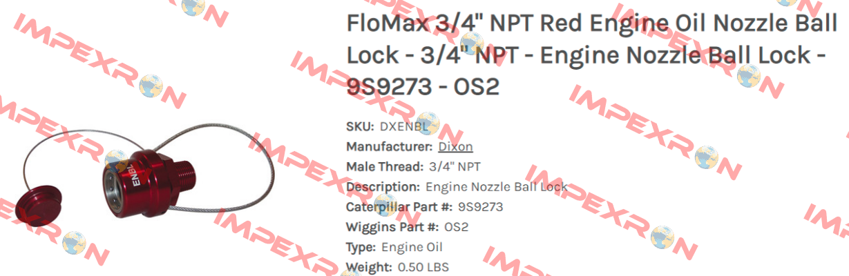 9S9273     3/4" NPT male Thread Dixon